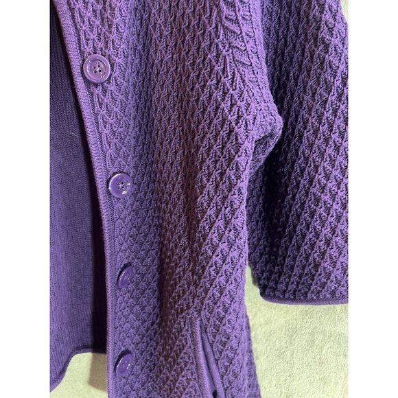 Talbots Women's Medium Button Cardigan Sweater Royal Purple Chunky Knit Cotton - Picture 3 of 5